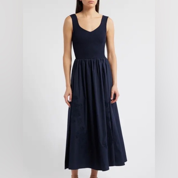 NWT MOON RIVER Sweater Top Eyelet Detail Midi Dress NAVY medium - Picture 6 of 12